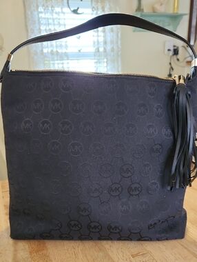 Michael Kors Black Signature MK Shoulder Bag with Tassel Detail